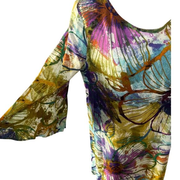 JAM'S WORLD FLORAL BELL SLEEVE MIDI FLOWY RELAXED TROPICAL DRESS MEDIUM EUC - Picture 3 of 4